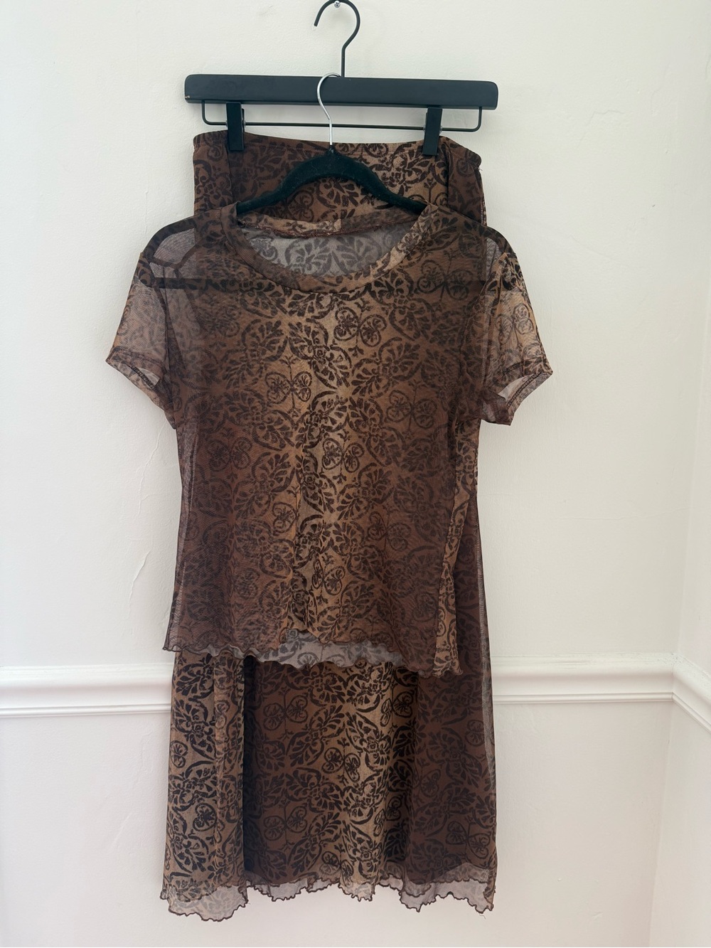Vintage 90s Mesh Fairygrunge Matching Lettuce
Edge Maxi Skirt & Babydoll Tee Set